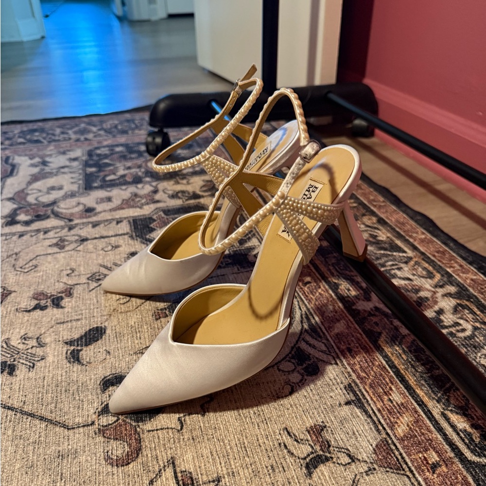 Badgley Mischka Destinee Pearl Embellished Ankle Strap Pumps